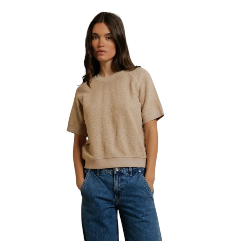 perfectwhitetee Ziggy T Shirt Tan French Terry Cotton Top Quiet Luxury Large